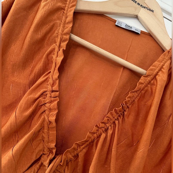 Zara Orange Drawstring Shoulder Crop Top - Picture 8 of 9